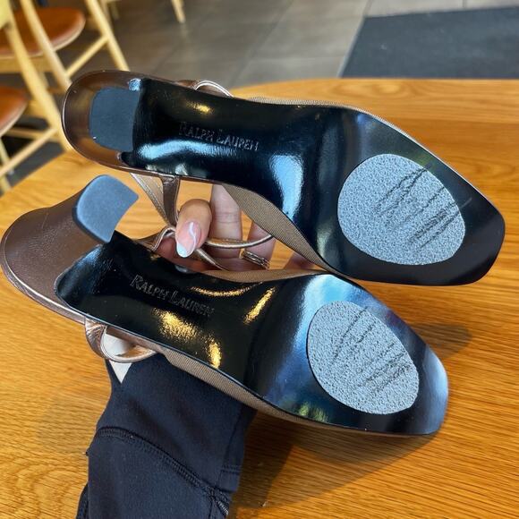 RALPH LAUREN Womens 8.5 Taupe Metallic Slingback Block Heel Vintage - Picture 6 of 8